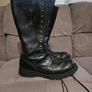 Black Leather Danner Boots with Gold Accents